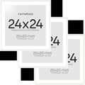 Homeforia 24x24 White Picture Frame, High End Oak 24 x 24 Square Wood Frames with Mat 20 by 20 inches Photo, 24by24 White Wooden Poster Frames Matted to 20x20 Print, Tempered Glass, Wall Kit, Set of 3