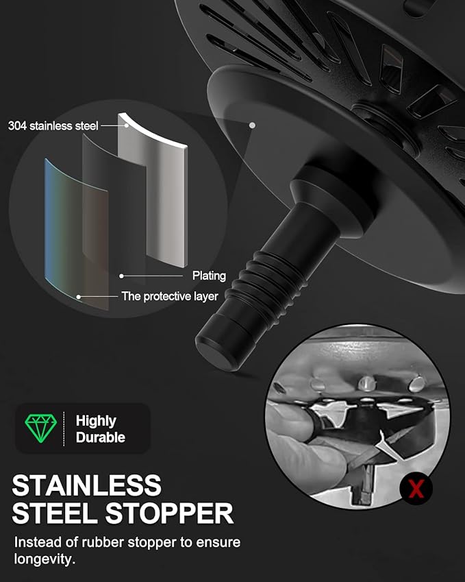 BOTEMY B9171 Bronze Kitchen Sink Drain Kit 3 1/2 Sink Strainer for Kitchen Sink with Stainless Steel Strainer Stopper Drain Assembly Basket Strainer Fit Standard Sink Drain Hole