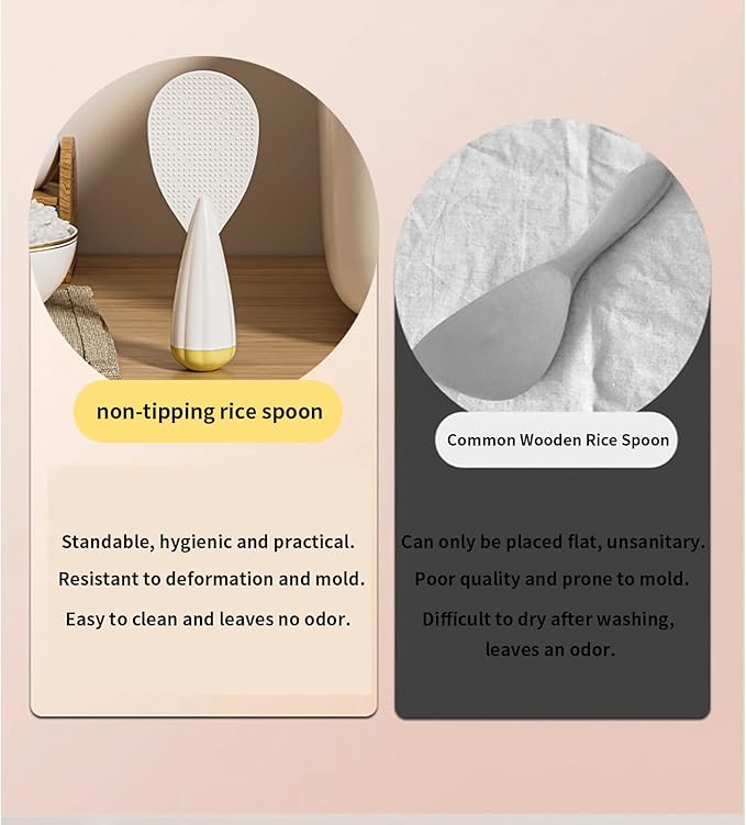 Never-Fall Rice Spoon with Reinforced Handle Design – Self-Standing Base & Non-Slip Grip for Mess-Free Serving