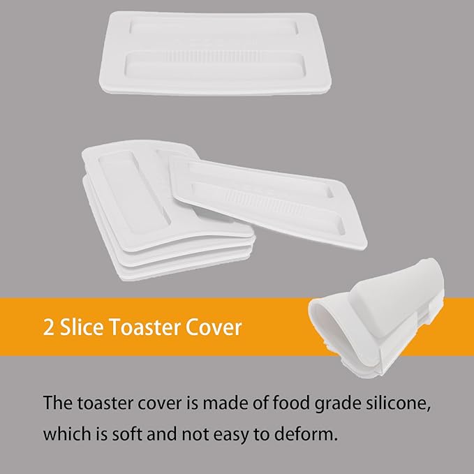 2 Pack Toaster Cover 2 Slice Silicone Toaster Lid Bread Machine Cover Bread Maker Accessories (White)