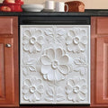 2D Flat White Floral Embossed Dishwasher Magnetic Cover 23 x 26 Inch Elegant 3DFlower Panel Magnet for Modern Kitchen Appliance Decor