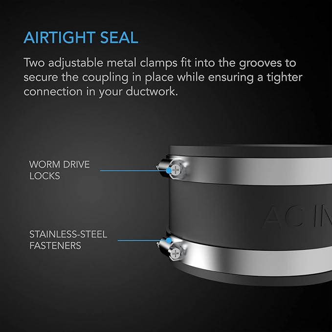 AC Infinity Noise Reduction Clamp 4-Inch, Duct Coupler with Stainless Steel Clamps, Flexible Rubber Coupling for Inline Fans and Carbon Filters in Growing and HVAC
