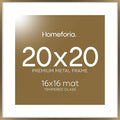 Homeforia 20x20 Picture Bronze Frame, High End Metal 20 x 20 Square Poster Frame with Mat 16 x 16 Photo, 20x20 Brass Frame Matted to 16x16 Print, 20by20 Thin Frames, Tempered Glass, Wall Kit, Set of 1
