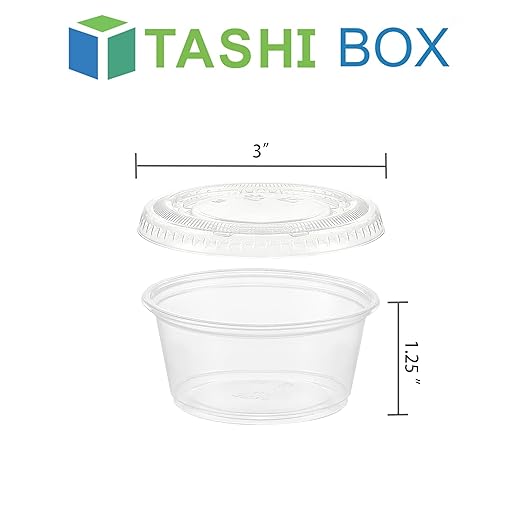 TashiBox 100 Sets 3.25 oz Plastic Disposable Portion Cups with Lids, Souffle Cups, Jello Cups, Snack Cups
