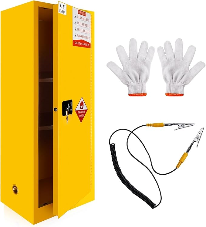 40 Gallon Flammable Storage Cabinet, 65x23x18in Galvanized Steel Safety Storage Cabinet, Adjustable Shelf Fireproof Cabinets, Flammable Liquid Storages Cabinets for Commercial Industrial and Home Use
