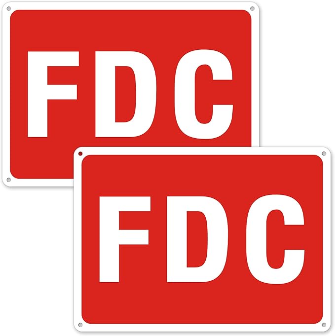 FDC Sign, 2 Pack FDC Sign Outdoor Aluminum Metal Sign, FDC Signs for Fire Department Connection, UV Protected Weather Resistant and Easy to Install (Size: 10x7 inches)