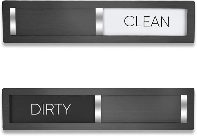 Dishwasher Magnet Clean Dirty Sign, HYF DESIGN Grade 304 Stainless Steel, Non-Scratch/Easy to Read & Slide/Strong Clean Dirty Magnet for Dishwasher, Extra Adhesive Tapes Included(Black-04)