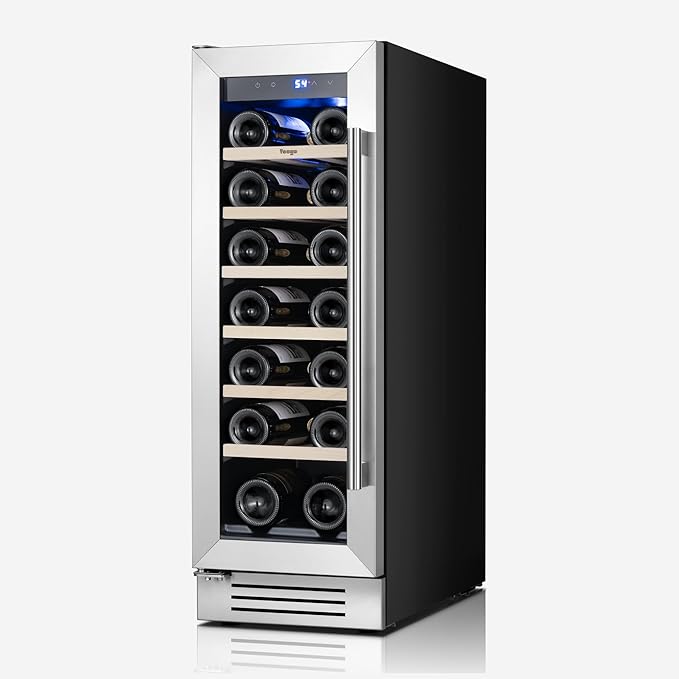 Yeego 12 Inch Wine Fridge Cooler - 23 Bottles Wine Cooler with Glass Door, 40-65℉ Built-In or Freestanding Refrigerator, Under Counter Wine Fridge for Kitchen Bar Office (Left-Hinged)