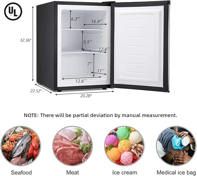 Antarctic Star 3.0 Cu.Ft Upright Freezer, Compact Stainless Steel Freezer with Reversible Door & 7-Temp Control, Removable Shelves, Ideal for Dorm, Home, Office, Black