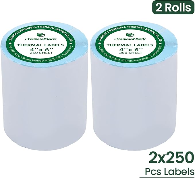 500 Labels 2 Rolls 4"×6" Direct Thermal Shipping Labels, Perforated and Strong Adhesive, Commercial Grade, Compatible with Zebra, Rollo, Jadens, Nelko and Other Thermal Printers