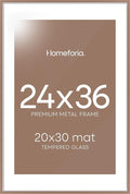 Homeforia 24x36 Picture Frame Mocha, High End Metal 24 x 36 Large Poster Frames with Mat 20 by 30 inch Photo, 24x36 Thin Frame Matted to 20x30 in Print, 36x24 Frame, Tempered Glass, Wall Kit, Set of 1