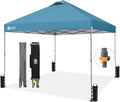CROWN SHADES Adjustable Height on The Fly, 10x10 Pop Up Canopy - Beach Tent with One Push Setup - Easy Outdoor Sun Shade for Events, Parties, Camping - Outside Shade with STO-N-Go Bag, Cyan Blue