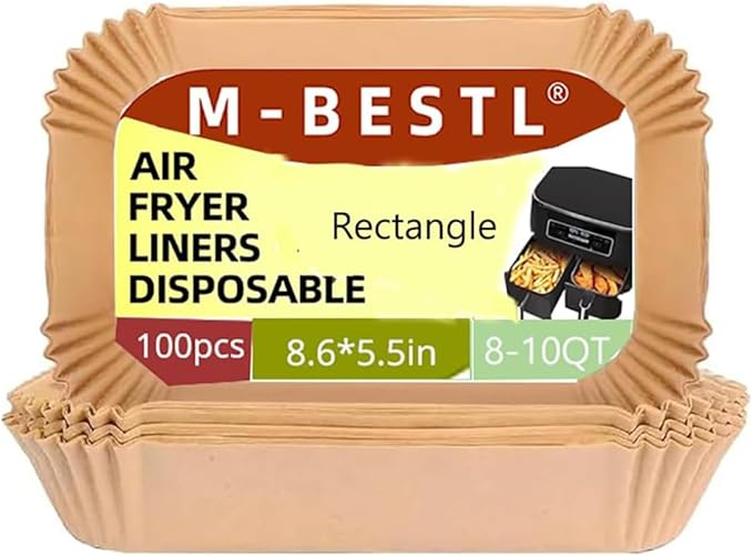 100 Pcs Air Fryer Parchment Paper Liners,8.6X5.5 In Rectangle Air Fryer Liners Disposable for Dual Basket 6-10 QT, DZ201-DZ401-DZ071 Air Fryer Frying,Baking,Roast