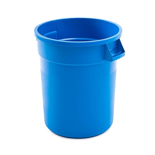 PRO&Family Commercial Round Trash Can, Ingredient Bin, Heavy-Duty Plastic, Anti-Static, Kitchen, Office, Outdoor Use (Blue, 32 Gallon)
