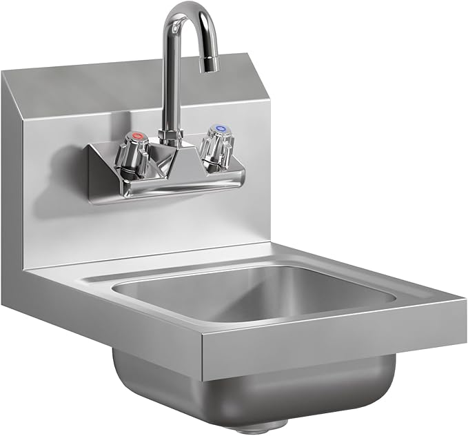 AmGood Stainless Steel Wall Mount Hand Sink | NSF | Commercial Hand Washing Basin For Restaurant, Kitchen and Home (12" x 16")