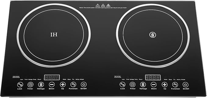 Double Induction Cooktop, 1200W+1200W Electric Cooktop with LED Display and Timer, Built-in and Countertop Stove Top for 4.72-9.65 inches Diameter for Home Kitchen, Flat, Restaurant