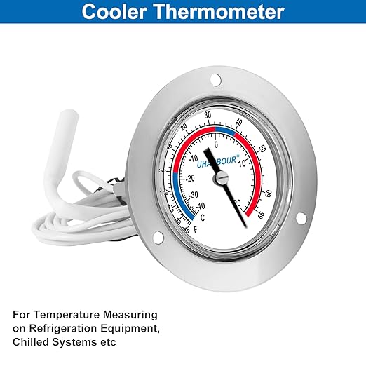 Cooler Thermometer Commercial, Refrigerator Thermometer, Walk in Cooler Thermometer, Analog Panel Mount Thermometer, Range -40 to 65 ℉, 2" Dial Stainless Steel Flange(Pack of 2)