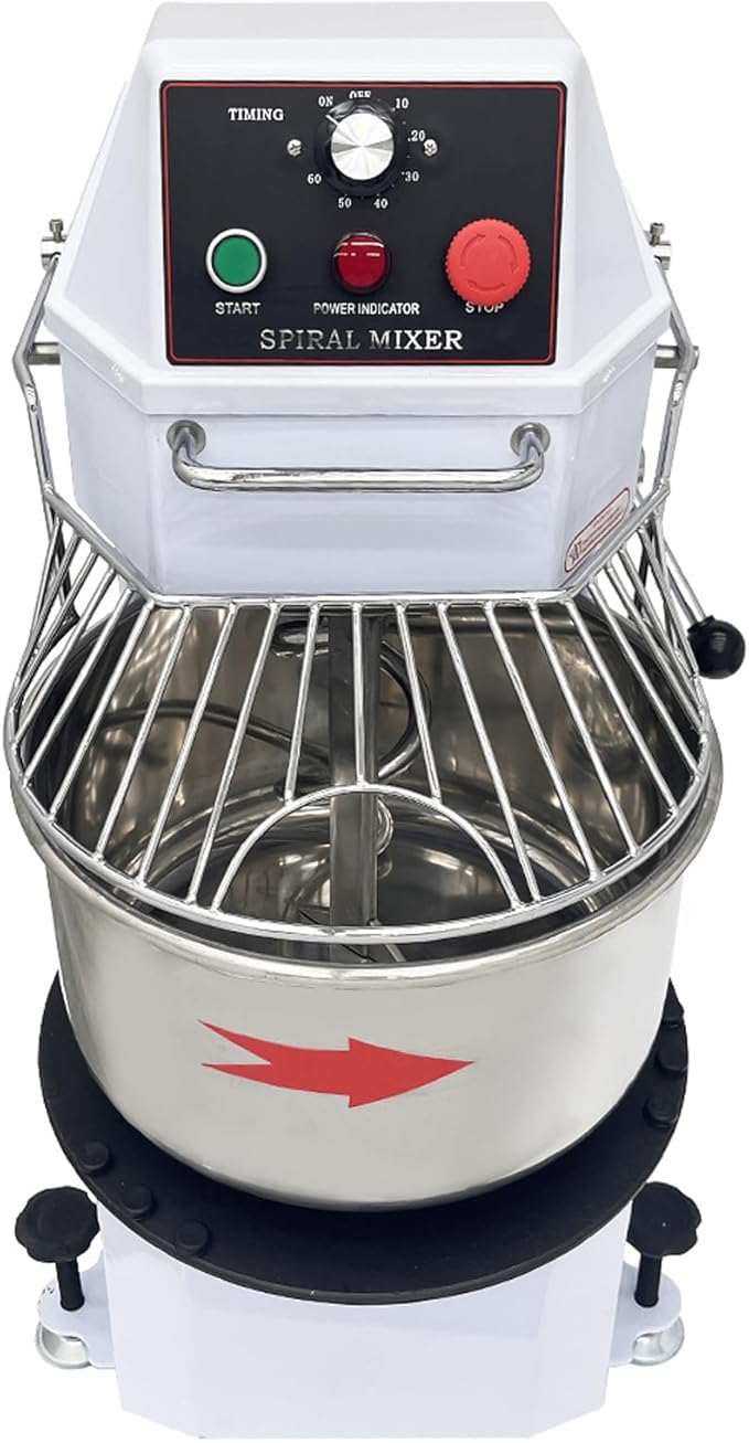 110V 20QT Commercial Dough Mixing Machine Electric Food Flour Kneading Stand Mixer with Removable Detachable Bowl Double Action Spiral Mixer for Bakeries 20L