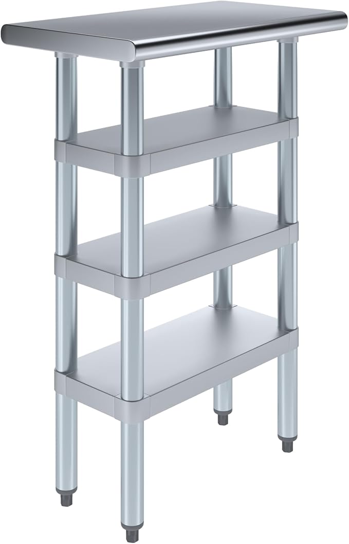 14 in. x 24 in. Stainless Steel Work Table with Three Bottom Shelves | NSF Kitchen Prep Table | Utitly Metal Table