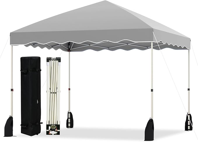 Tangkula 10x10 FT Pop Up Canopy, UPF50+ Easy Set up Instant Tent with Wheeled Bag, 8 Stakes, 4 Anchors, 4 Wind Ropes, 4 Sandbags, Heavy Duty Outdoor Canopy Tent 10x10 for Patio Party Backyard (Gray)