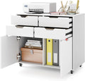 File Cabinet, White Filing Cabinet w/Universal Wheels, Wood Printer Stand w/4 Drawers & 2 Doors, Rolling File Cabinets for Home Office, Living Dining Room (White, 4 Drawers & 2 Doors)