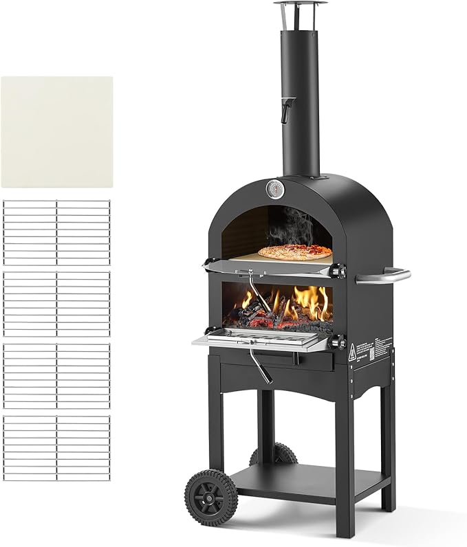 VEVOR Outdoor Pizza Oven, 12" Pellet Fire Ovens, 2-Layer Pizza Oven Wood Fired, Wood Burning Outdoor Pizza-Oven with 2 Removable Wheels, 1000℉ Max Temperature Fired Pizza-Maker Ovens for Barbecue
