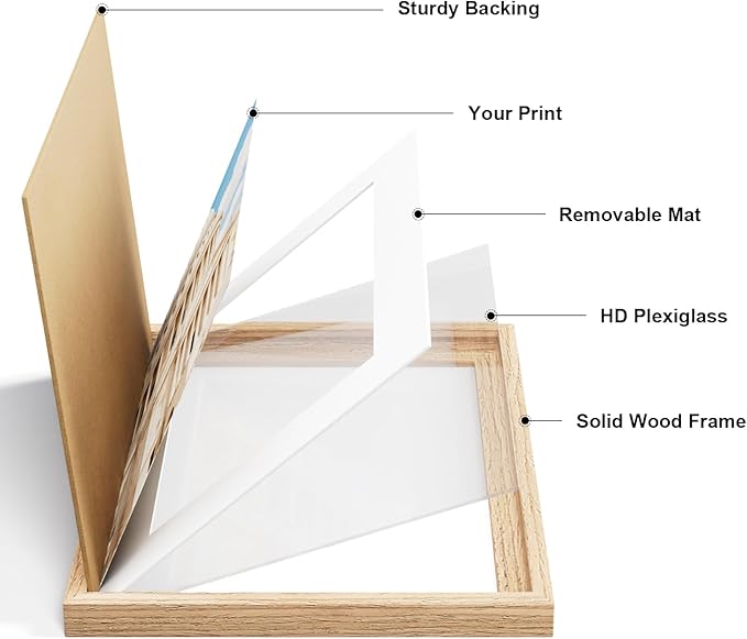 Vittanly 5x7 Picture Frame Set of 2, Solid Wood Frame for Wall or Tabletop, Display Photo 4x6 with Mat or 5x7 without Mat, Natural
