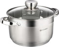 Daniks Standard 4 Quart Stainless Steel Stock Pot with Glass Lid, Tri-Ply Bottom for Even Heating, Induction Compatible, Dishwasher Safe, Built-In Measuring Scale, Silver