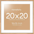 Homeforia 20x20 Wood Picture Frame, High End Natural Oak 20 x 20 Square Light Wooden Frames with Mat 16 by 16 inch Photo, 20by20 Poster Frames Matted to 16x16 Print, Tempered Glass, Wall Kit, Set of 1
