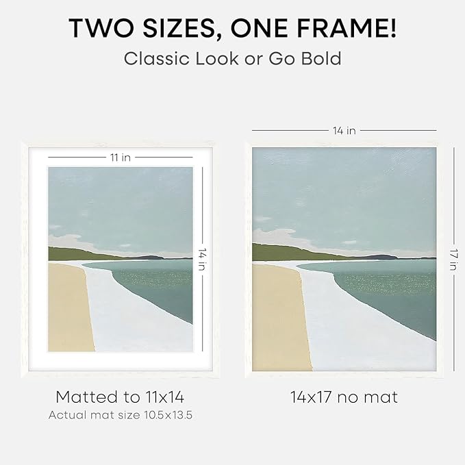 Homeforia 14x17 Picture Frame White, High End Oak 14x17 White Wood Frame with Mat 11x14 Photo, 14 x 17 Wooden Poster Frames Matted to 11 by 14, 17x14 Hanging Frames, Tempered Glass, Wall Kit, Set of 3