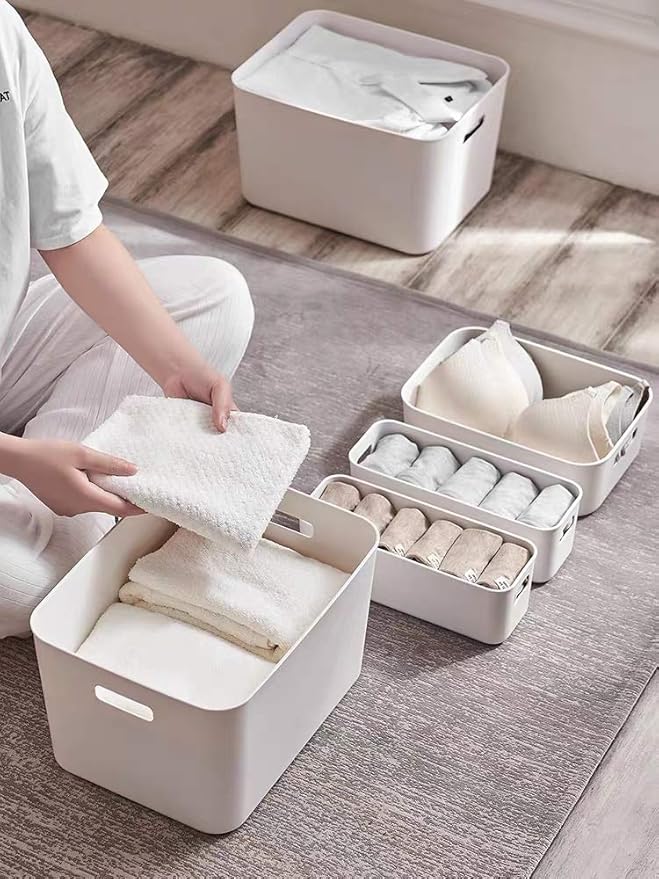 Set Of 2 Plastic Storage Bins,14.5x10.2x6.3 Versatile Kitchen Pantry Organization and Storage,for Plastic Storage Container Under Bed,Under Sink Bathroom Organizer (White, 2 Pack Large)