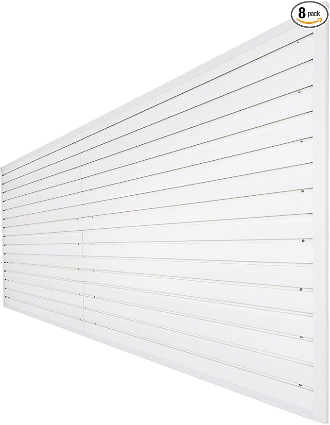 Slatwall Panels 4'x8' Garage Slat Wall Storage Systems Garage Wall Organizer, Garage Tool Organizer Wall Mount Slat Board PVC Wall Panels Garage Storage Organization Product White