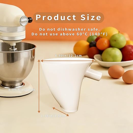 Flour Funnel for Kitchen Aid Mixer, Mess-Free Pouring Flour Funnel for Stand Mixer, Fits Artisan KSM150 5 Quart Tilt-Head for Egg Liquid and Both Flour, Durable Baking Kitchen Accessories (White)