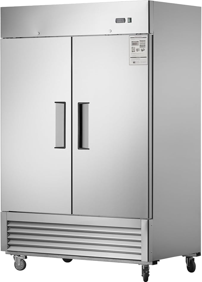 54" Commercial Freezer Upright with 2 Solid Door, 42 Cu.Ft Reach-in Freezer, Stainless Steel Construction, -8℉ ~ -2℉, Fan Cooling Freezer, ETL and DOE
