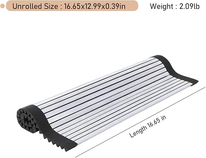 304 Stainless Steel Rollable Cutting Board – Space-Saving Over-the-Sink Workstation for RVs and Small Kitchens – Rust-Proof Heat Resistant Dishwasher Safe Non-Slip Multi-Use Prep Mat (16.7" L x 13" W)
