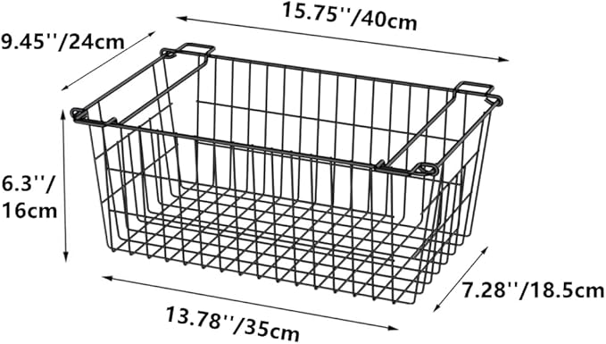 SANNO Freezer Basket Stackable Wire Baskets For Pantry Storage and Organization Pantry Storage Bins With Handles Sturdy Metal Food Baskets Pantry Organized,set of 8,Black