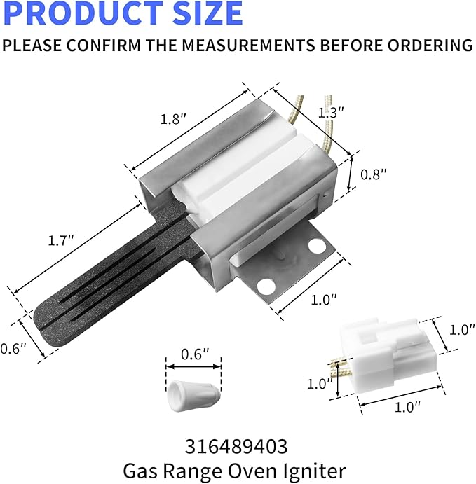 316489403 Range Oven Igniter Replacement Part Compatible with Electrolux Frigidaire Tappan Bake Burner Replace AP4433236 PS2364063