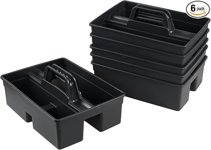 Morcte 6 Pack Plastic Cleaning Supply Caddy, Cleaning Carry Caddy Organizer with Handle, Gray