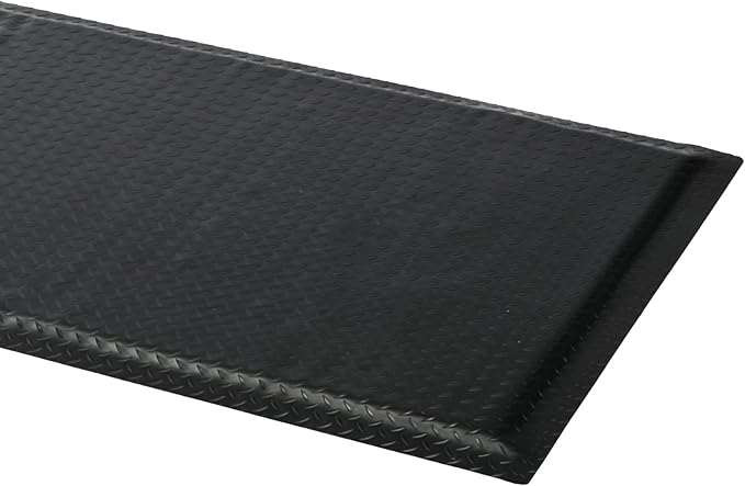 2 x 7 FT Anti Fatigue Mats Industrial 15/16 Inch Thick Soft Sponge Ergonomic Mat Durable Heavy Duty Diamond Plate for Standing Non Slip Industrial Grade Floor Mat for Leg & Back Pain (Black)