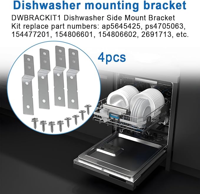 4Pcs Dishwasher Side Mount Bracket Kit, Compatible with 154806601 02 for Electrolux & Frigidaire Dishwashers AP5645425, 154477201, 154806601, 154806602, 154806601/02, 2691713 and PS4705063 DWBRACKIT1
