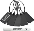 50 Black Blank Plastic Tags for Labeling Waterproof Hanging Labels Writable Tags Seal Plastic Marking Label for Clothes Bags Keys Inventory with One Marker Pen