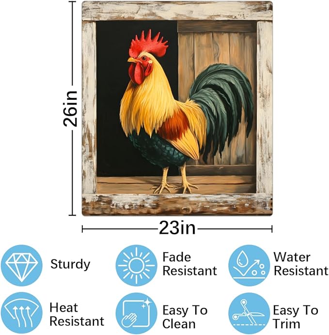 Animal Rooster Wooden Dishwasher Magnet Cover Front Dishwasher Cover Decor Reusable Magnetic Door Cover Panel Decal Home Appliances Stickers Kitchen Refrigerator Fridge 23"x26"