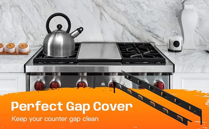 Stove Gap Covers, 25.6" Long & 0.4" Wide Stove Counter Side Gap Guards, Oven Gap Filler with Aluminum, Heat Resistant and Easy to Clean, Range Trim Kit, Left and Right 2 PCS(Black)