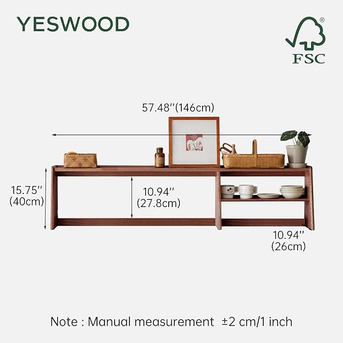 YESWOOD 100% Solid Rubberwood Kitchen Counter Hutch Shelf, Fully Assembled Countertop Organizer Storage Rack, Buffet Hutch Shelf with Trapezoid Structure for Kitchen & Dining Room