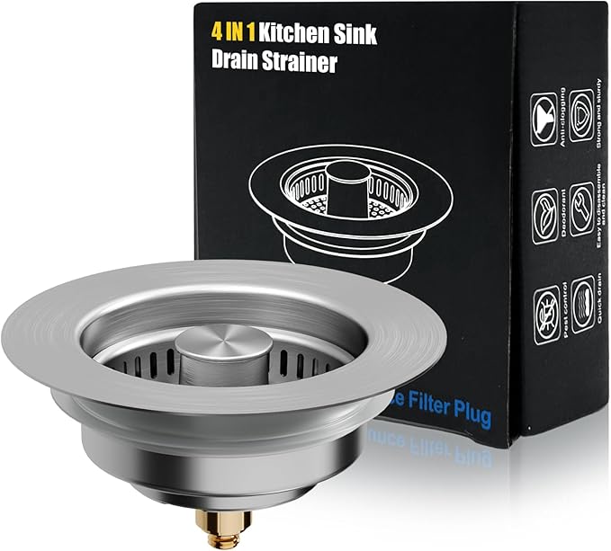Kitchen Sink Drain Strainer, 4 in 1 All Stainless Steel Sink Strainer, Pop Up Anti-Clogging Sink Stopper, Sink Strainer with Copper Bounce for US Standard Sink Accessories, 1 Pack