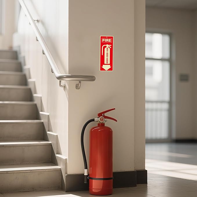3 Pack Fire Extinguisher Signs 10 × 4 Inches Glow in the Dark Aluminum Sign Waterproof UV Protected Fade Resistance Signage for Home Office Business