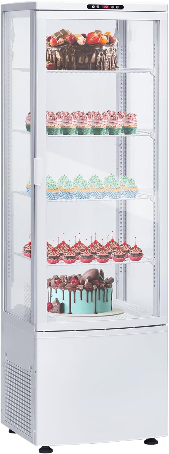 Commercial Display Refrigerator, Glass Door Merchandiser Cooler with Adjustable Shelves, LED Lighting, Sliding Rear Door, Temperature Control for Bakery, Cafe, Restaurant, Store