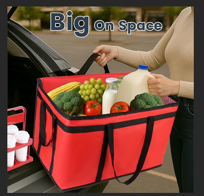 Cooler Insulated Food Delivery Bag & Drink Carrier with Hard Bottom, XXX-Large Grocery Catering Travel Thermal Frozen Carrier, Pizza Bags for Doordash/Uber Eats, Cold Warmer Accessories for Door Dash