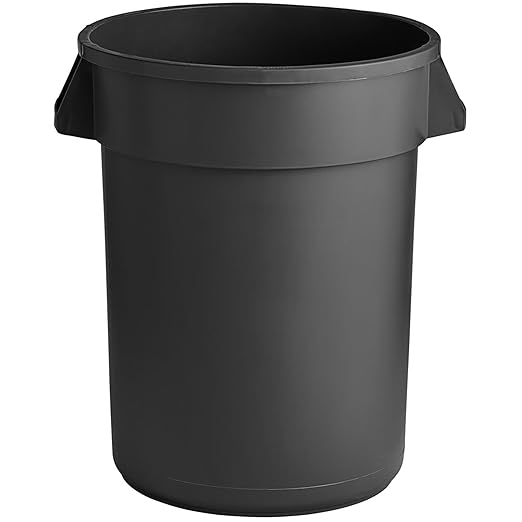 PRO&Family Commercial Round Trash Can, Ingredient Bin, Heavy-Duty Plastic, Anti-Static, Kitchen, Office, Outdoor Use (Black, 32 Gallon)