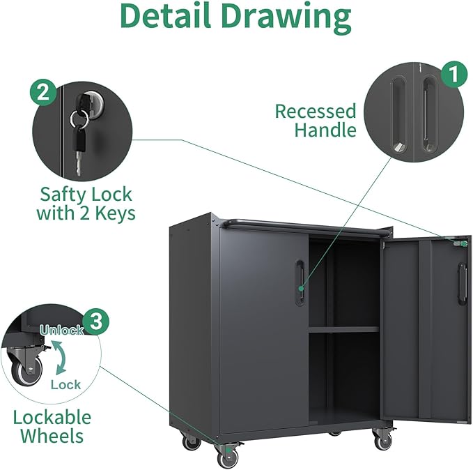 Metal Tool Cabinet,Garage Storage Cabinet System,Wall Cabinet & Locking Rolling Tool Cabinet with Doors and Adjustable Shelves,Steel Tool Cabinets for Home (5 Pcs-StyleB, Black)